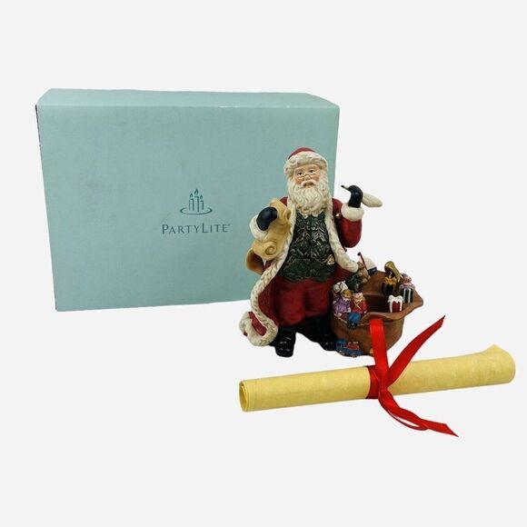 RETIRED Partylite Checking His List Santa Votive Tealight Holder Christmas Box - Picture 2 of 16